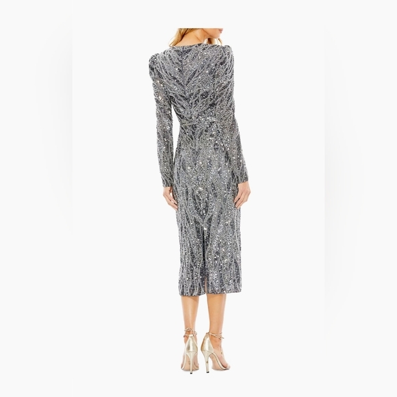 Mac DuggalEmbellished Faux Wrap Midi-Dress - Picture 3 of 5